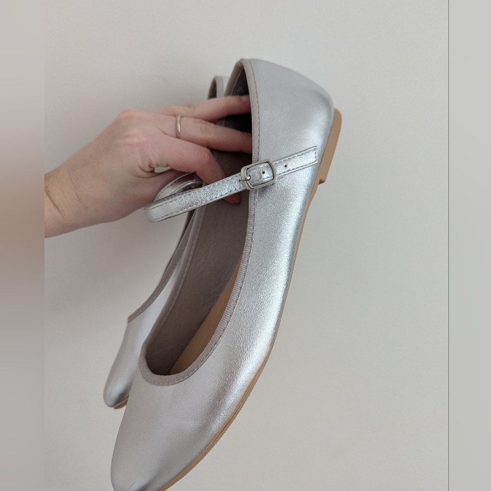 Metallic Silver Mary Jane Flats - Picture 9 of 9